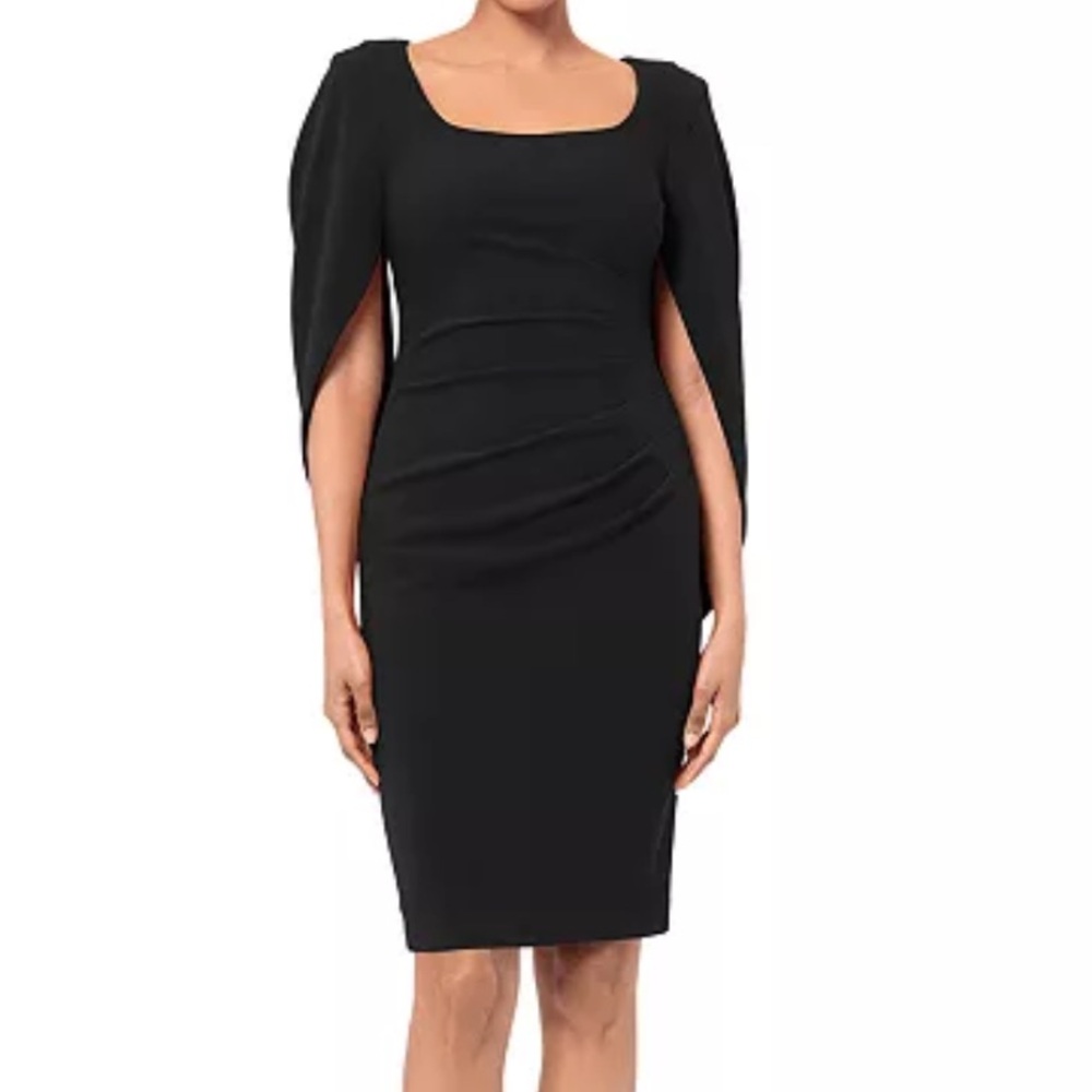 New Betsy & Adam Scuba-Crepe Cape Sheath Dress in Black Size 10